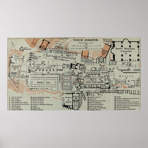 Vintage Map of The Roman Forum 1911 Poster