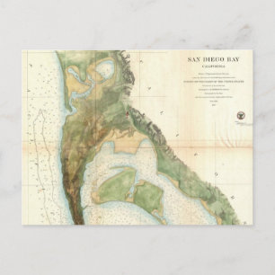 Vintage Map of The San Diego Bay (1857) Postcard