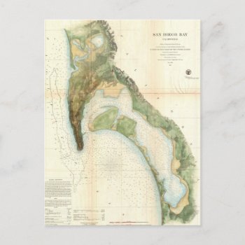 Vintage Map Of The San Diego Bay (1857) Postcard by Alleycatshirts at Zazzle