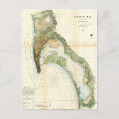 Vintage Map of The San Diego Bay 1857 Postcard