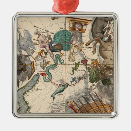 Vintage Map of the South Pole Metal Ornament