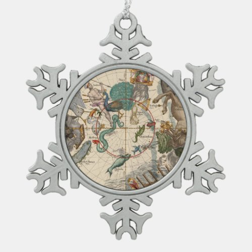 Vintage Map of the South Pole Snowflake Pewter Christmas Ornament