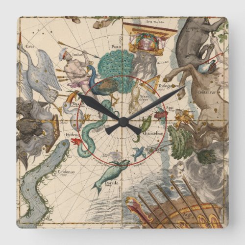 Vintage Map of the South Pole Square Wall Clock