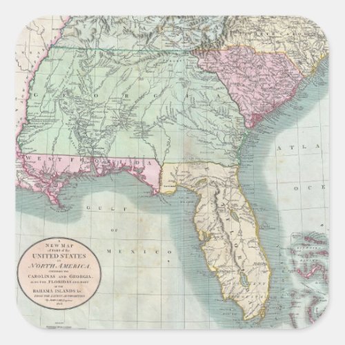 Vintage Map of The Southeastern US 1806 Square Sticker