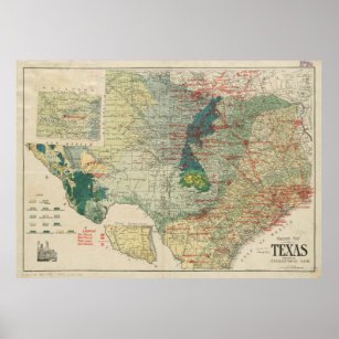 Vintage Map of The Texas Oil and Gas Fields (1920) Poster