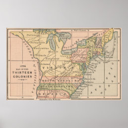 Vintage Map of The Thirteen Colonies (1885) Poster