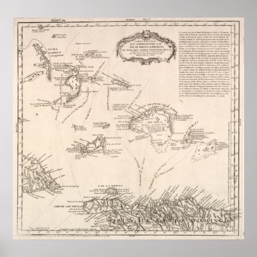 Vintage Map of The Turks and Caicos 1782 Poster