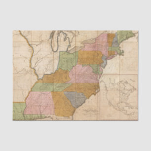 Vintage Map of the United States Post Roads (1804) Tissue Paper