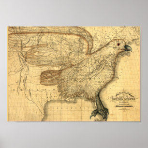 Vintage Map of The USA American Eagle Poster