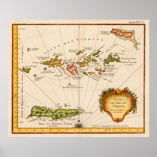 Vintage map of the Virgin Islands 1764 Poster