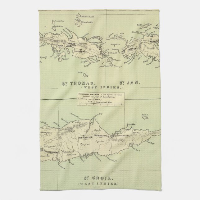 Vintage Map of The Virgin Islands (1853) Towel (Vertical)
