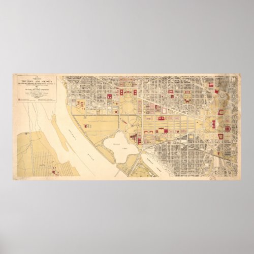 Vintage Map of The Washington DC Mall 1917 Poster