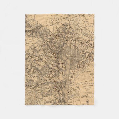 Vintage Map of The Washington DC Area 1865 Fleece Blanket