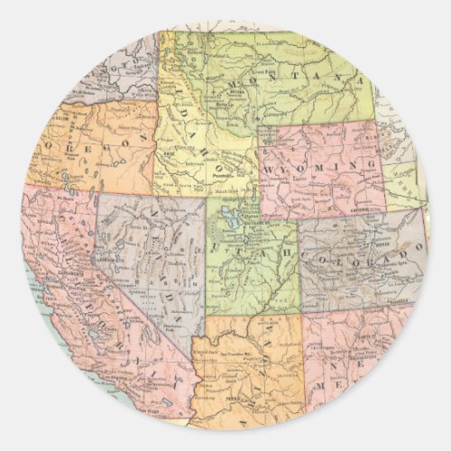 Vintage map of the Western States of US Classic Round Sticker