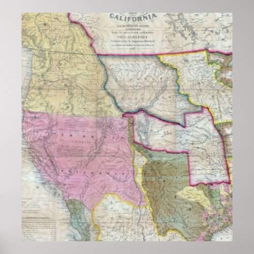 Vintage Map of The Western United States 1846 Poster