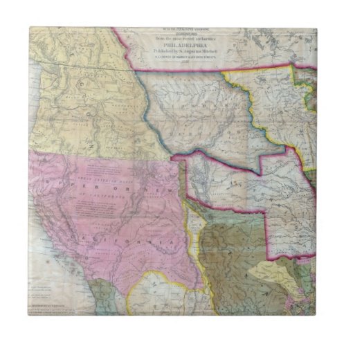 Vintage Map of The Western United States 1846 Tile