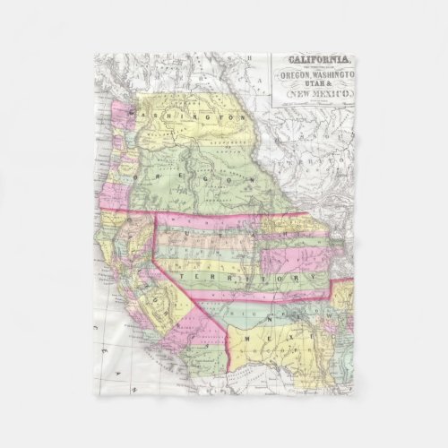 Vintage Map of The Western United States 1853 Fleece Blanket