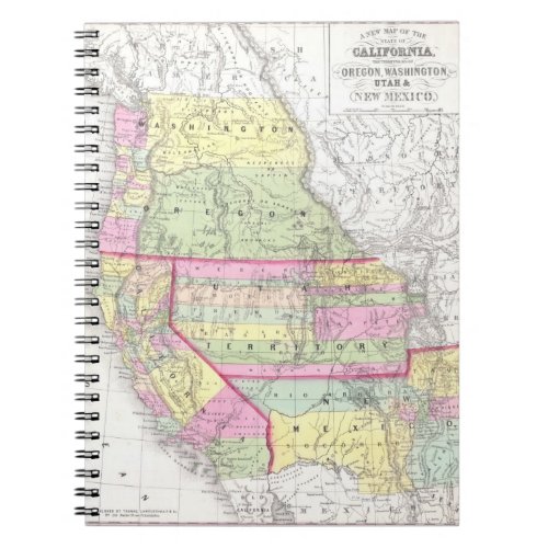 Vintage Map of The Western United States 1853 Notebook