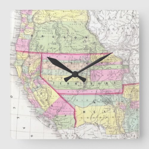 Vintage Map Of The Western United States 1853 Square Wall Clock