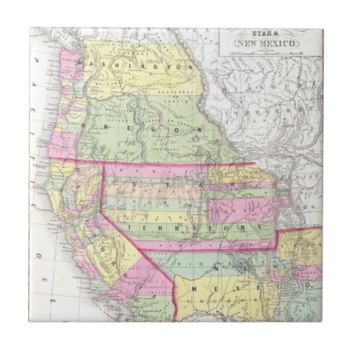 Vintage Map of The Western United States 1853 Tile