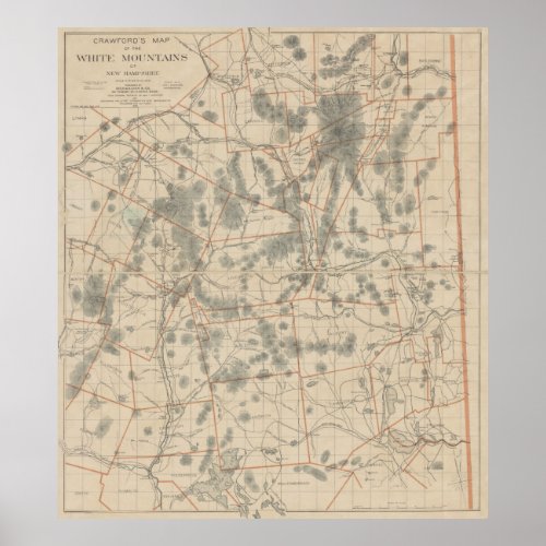 Vintage Map of The White Mountains 1896 Poster