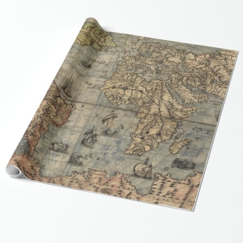 Vintage Map of The World 1565 Wrapping Paper