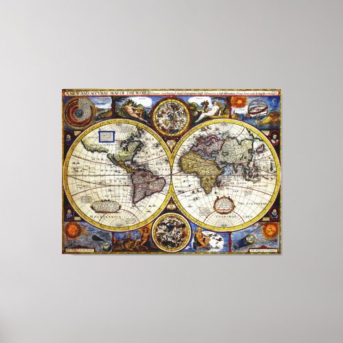 Vintage Map of The World 1626 _ Stylized Canvas Print