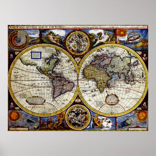 Vintage Map of The World 1626 _ Stylized Poster