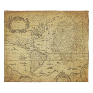 vintage map of the world 1635 duvet cover