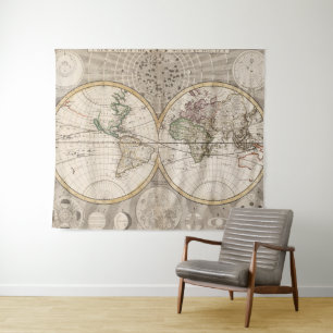 Vintage Map of The World (1687) Tapestry