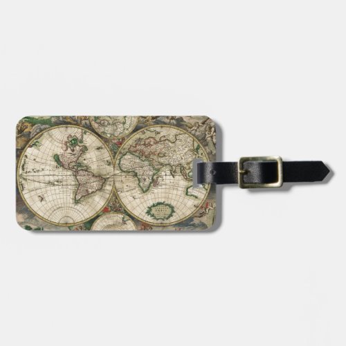 Vintage Map of The World 1689 Luggage Tag