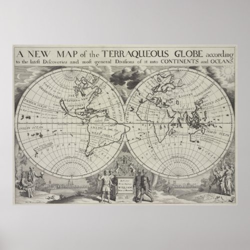 Vintage Map of The World 1700 2 Poster
