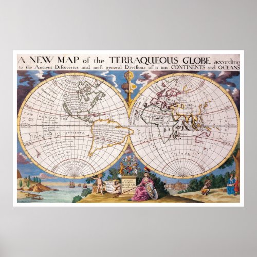 Vintage Map of The World 1700 Poster