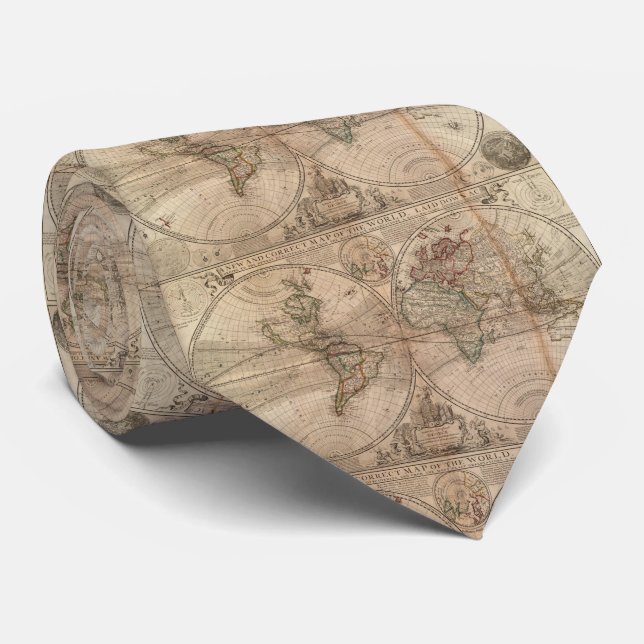 Vintage Map of The World (1709) Tie (Rolled)