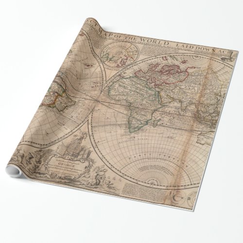 Vintage Map of The World 1709 Wrapping Paper