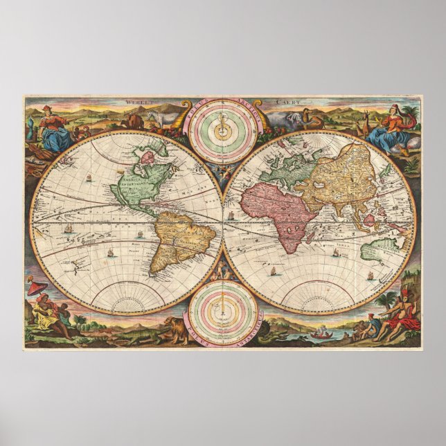 Vintage Map of The World (1730) Poster (Front)