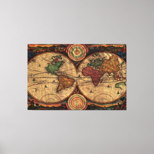 Vintage Map of The World 1730 _ Stylized Canvas Print
