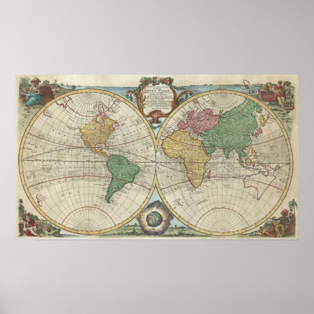 Vintage Map of The World (1744) Poster (Front)