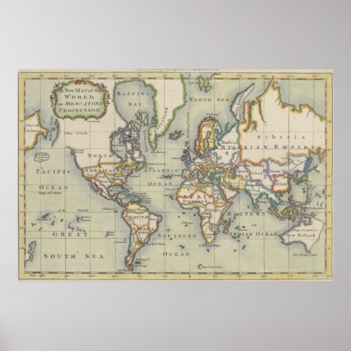 Vintage Map of The World 1766 Poster