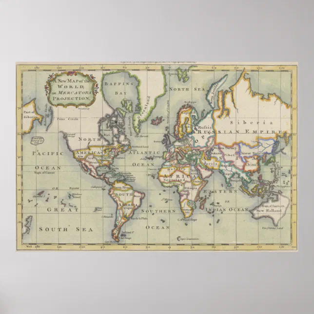Vintage Map of The World (1766) Poster | Zazzle