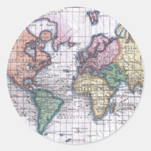 Vintage Map of The World 1780 Classic Round Sticker