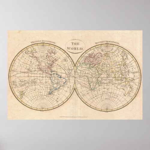 Vintage Map of The World 1799 3 Poster