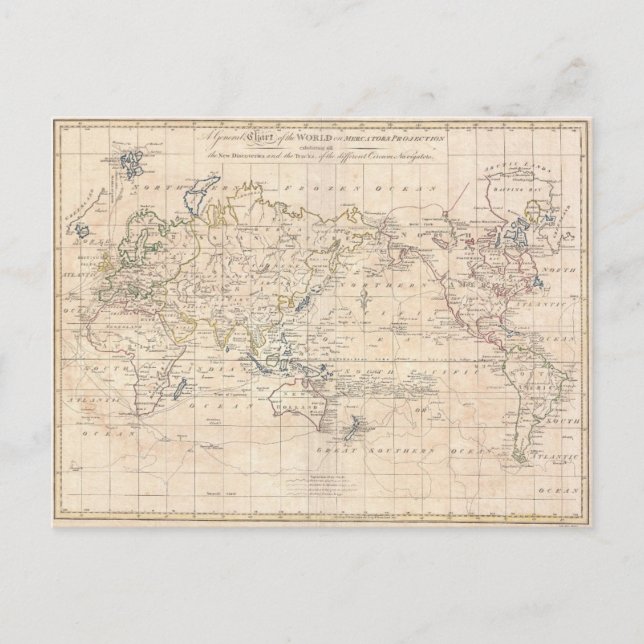 Vintage Map of The World (1799) Postcard (Front)