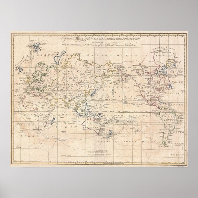 Vintage Map of The World (1799) Poster (Front)