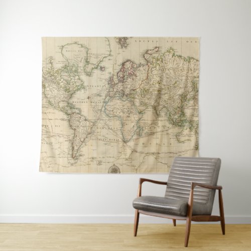 Vintage Map of The World 1800 Tapestry