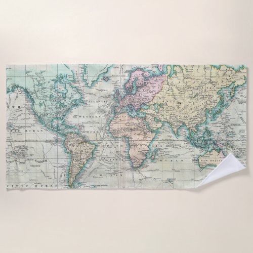 Vintage Map of The World 1801 Beach Towel