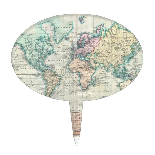 Vintage Map of The World 1801 Cake Topper