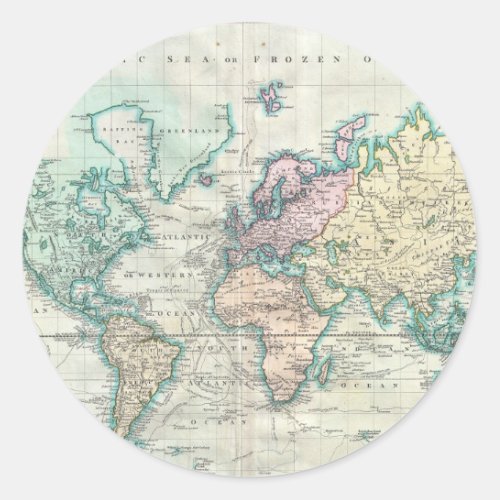 Vintage Map of The World 1801 Classic Round Sticker