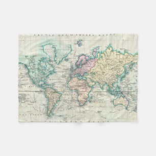 Vintage Map of The World (1801) Fleece Blanket