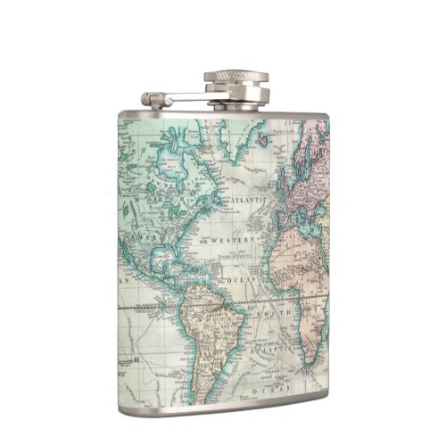 Vintage Map of The World 1801 Hip Flask